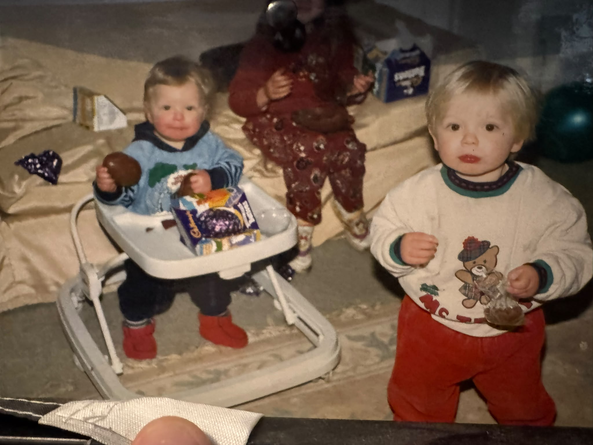 A childhood photograph of two children at home