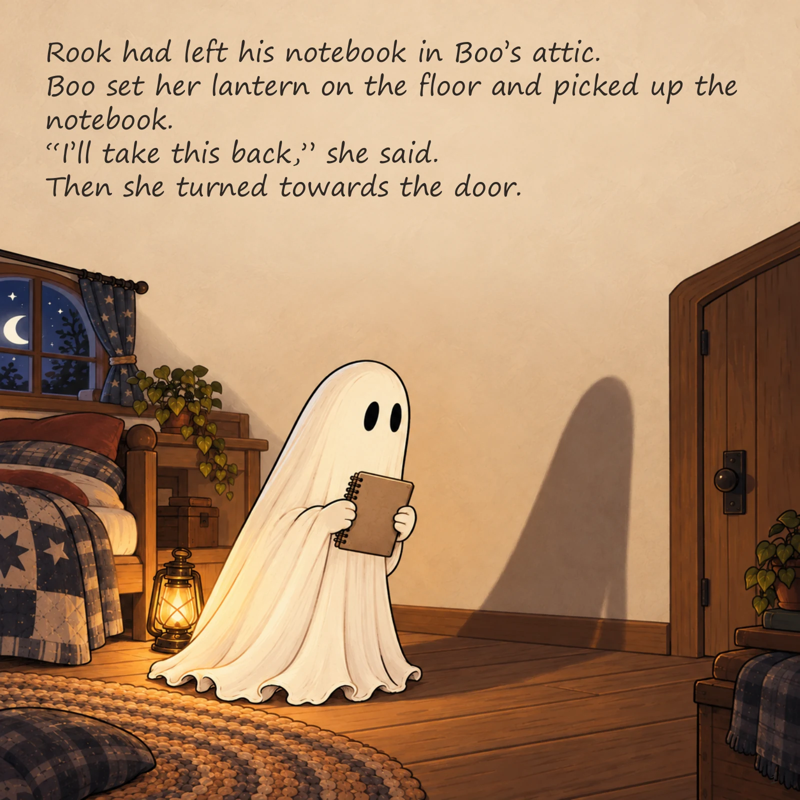 Boo and the Shape in the Dark — illustrated story page 1. Page text is available below.