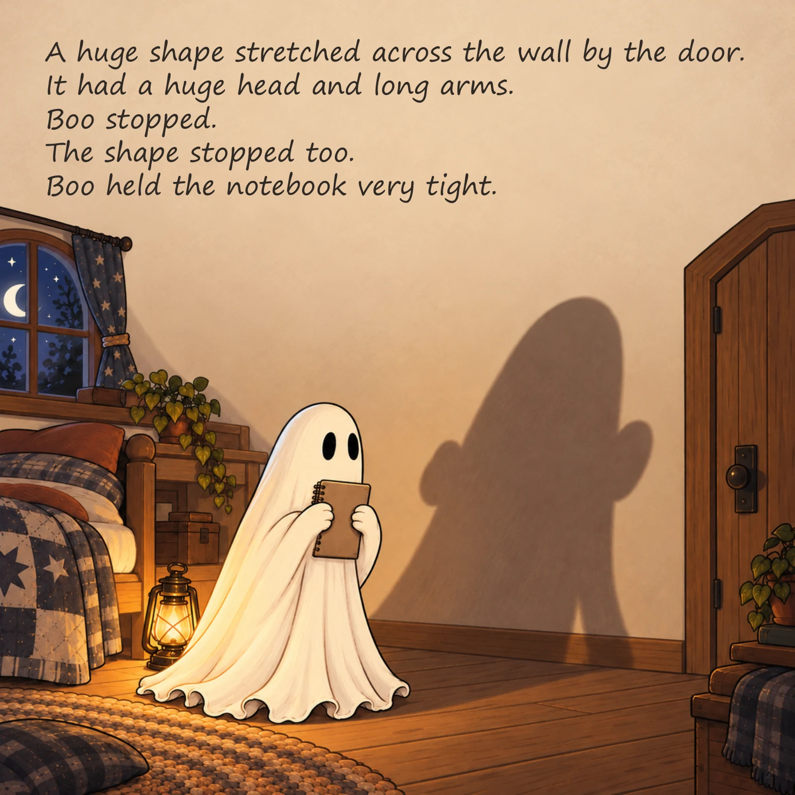 Boo and the Shape in the Dark — illustrated story page 2. Page text is available below.