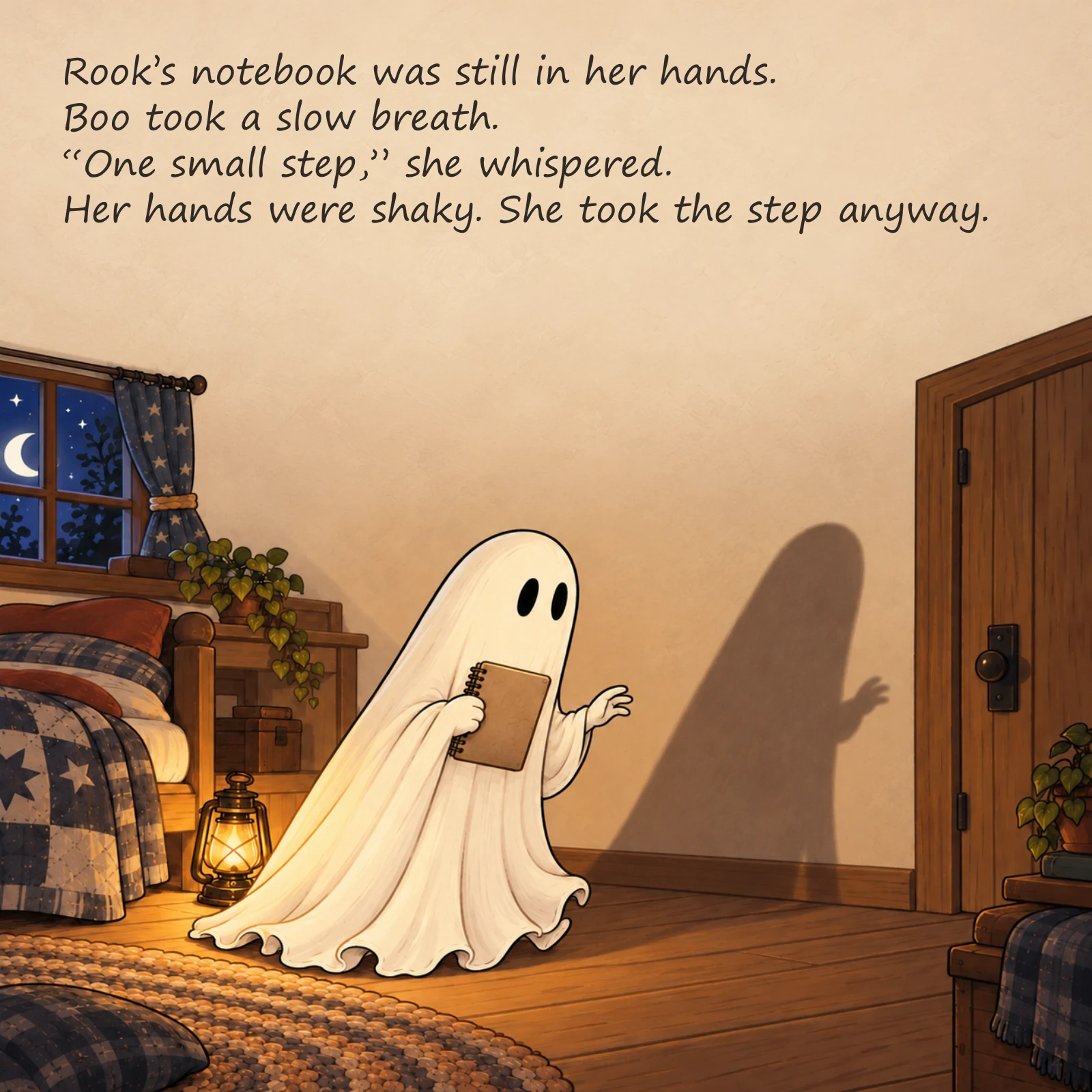 Boo and the Shape in the Dark — illustrated story page 4. Page text is available below.