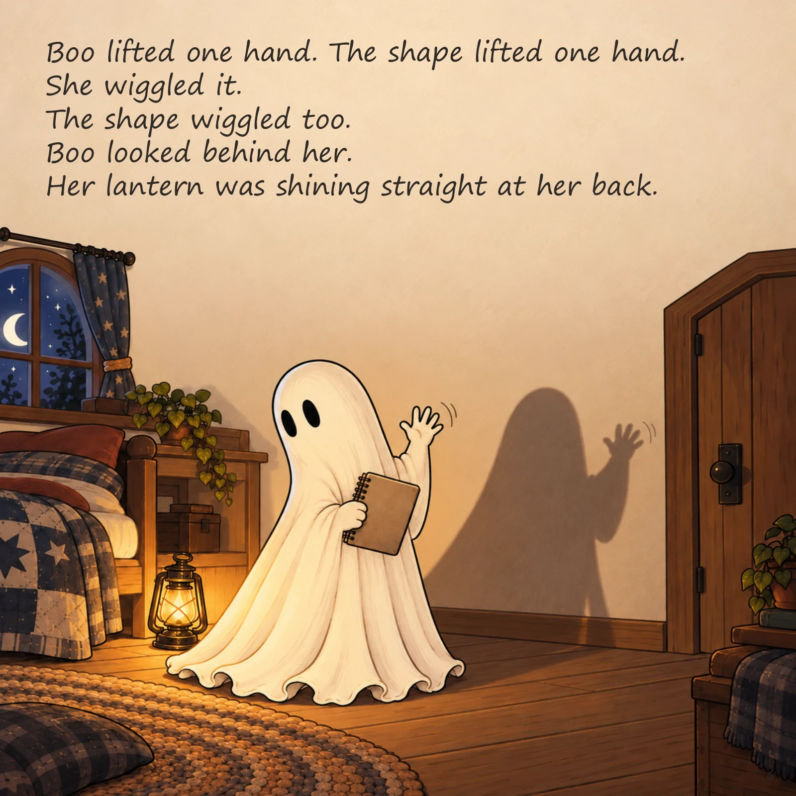 Boo and the Shape in the Dark — illustrated story page 6. Page text is available below.
