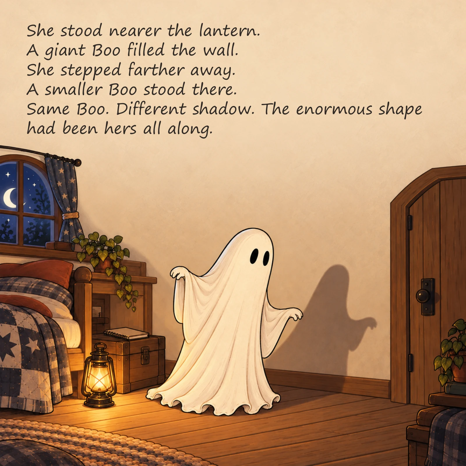Boo and the Shape in the Dark — illustrated story page 8. Page text is available below.