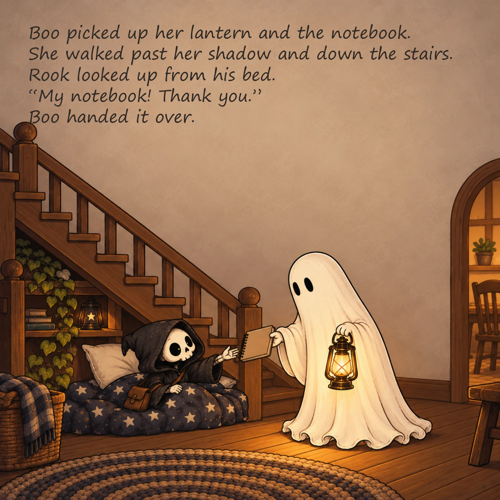 Boo and the Shape in the Dark — illustrated story page 9. Page text is available below.