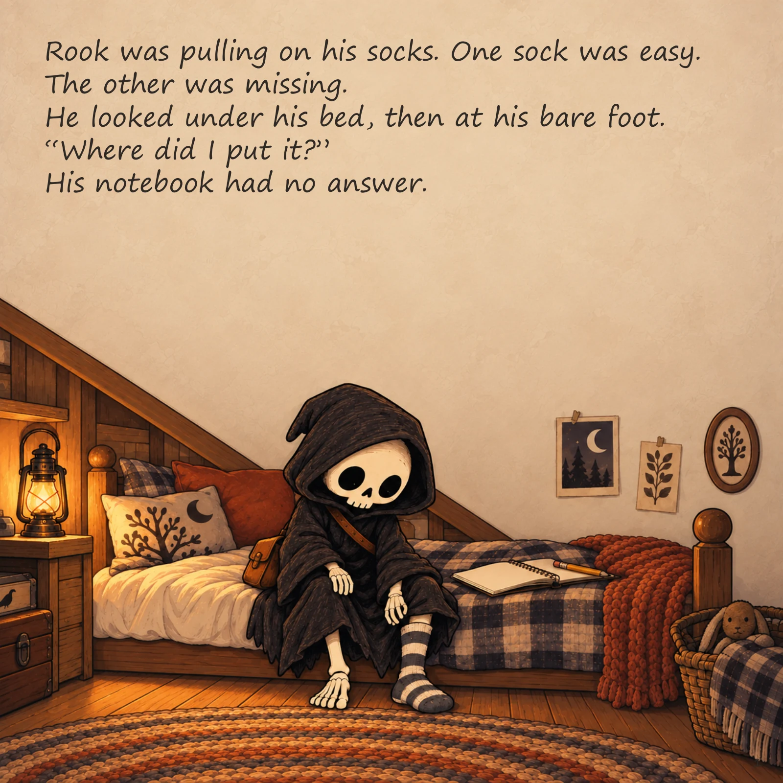 Rook and the Missing Sock — illustrated story page 1. Page text is available below.