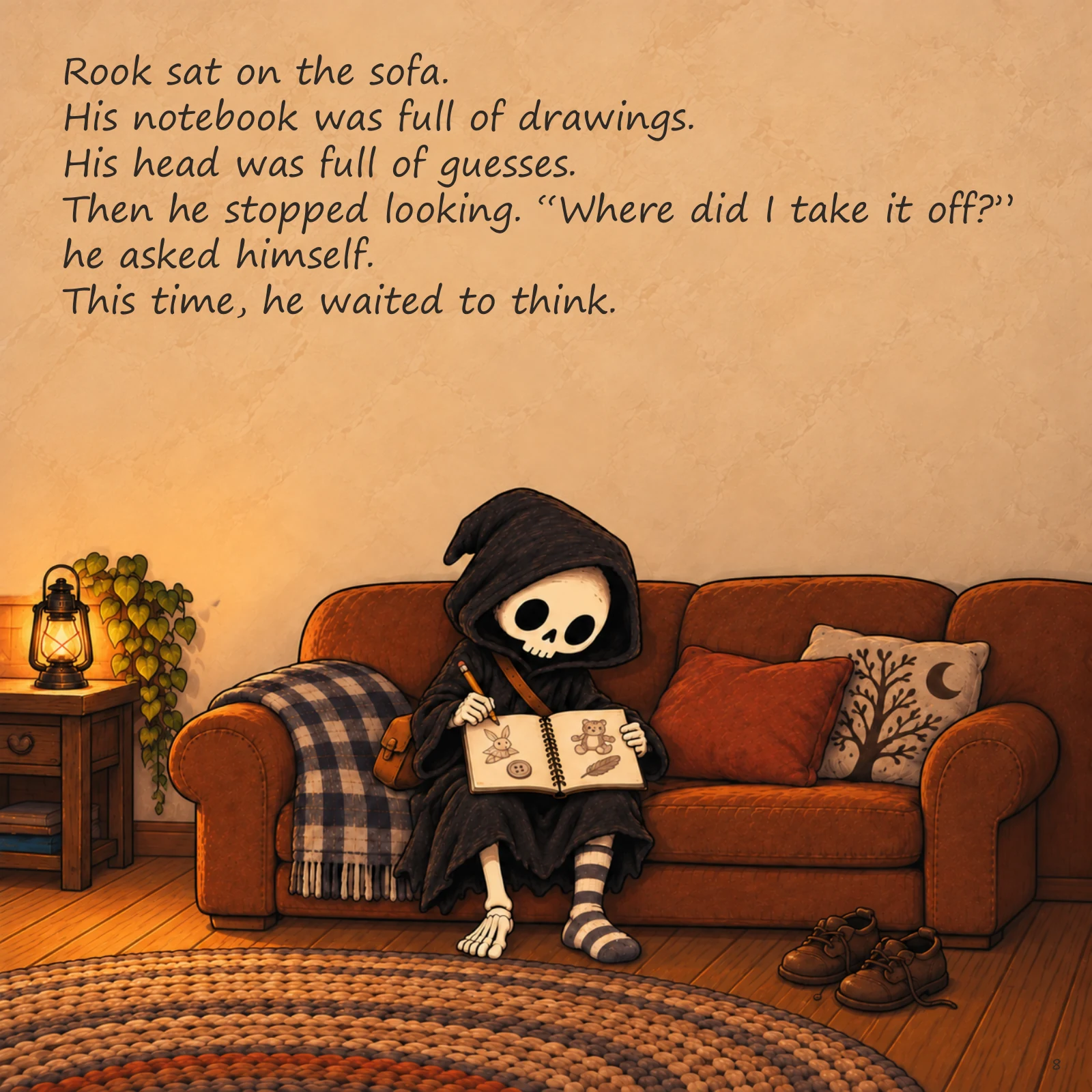 Rook and the Missing Sock — illustrated story page 8. Page text is available below.
