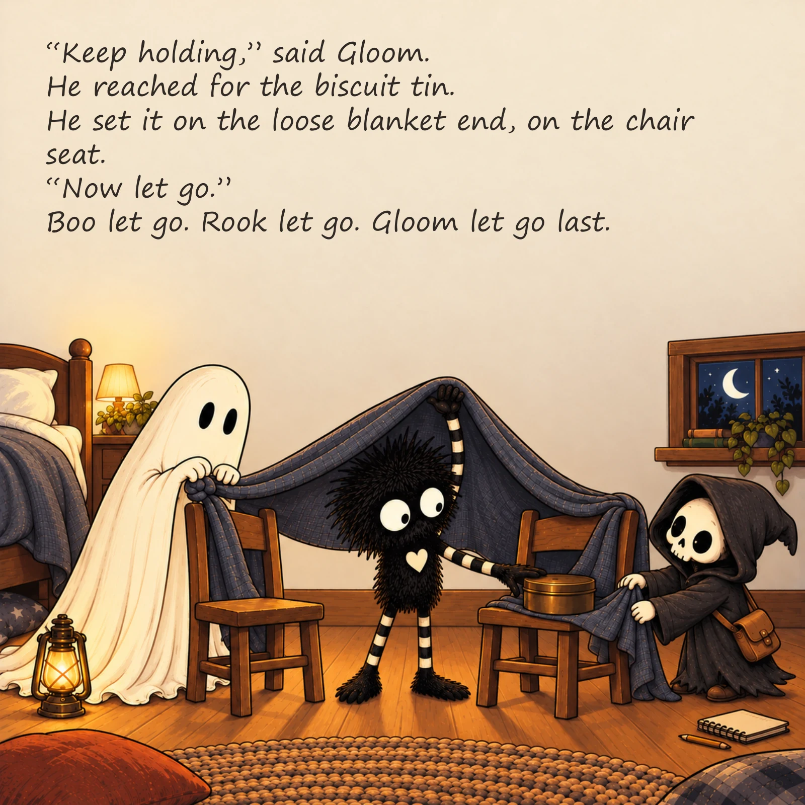 Gloom and the Den That Wouldn’t Stay Up — illustrated story page 10. Page text is available below.