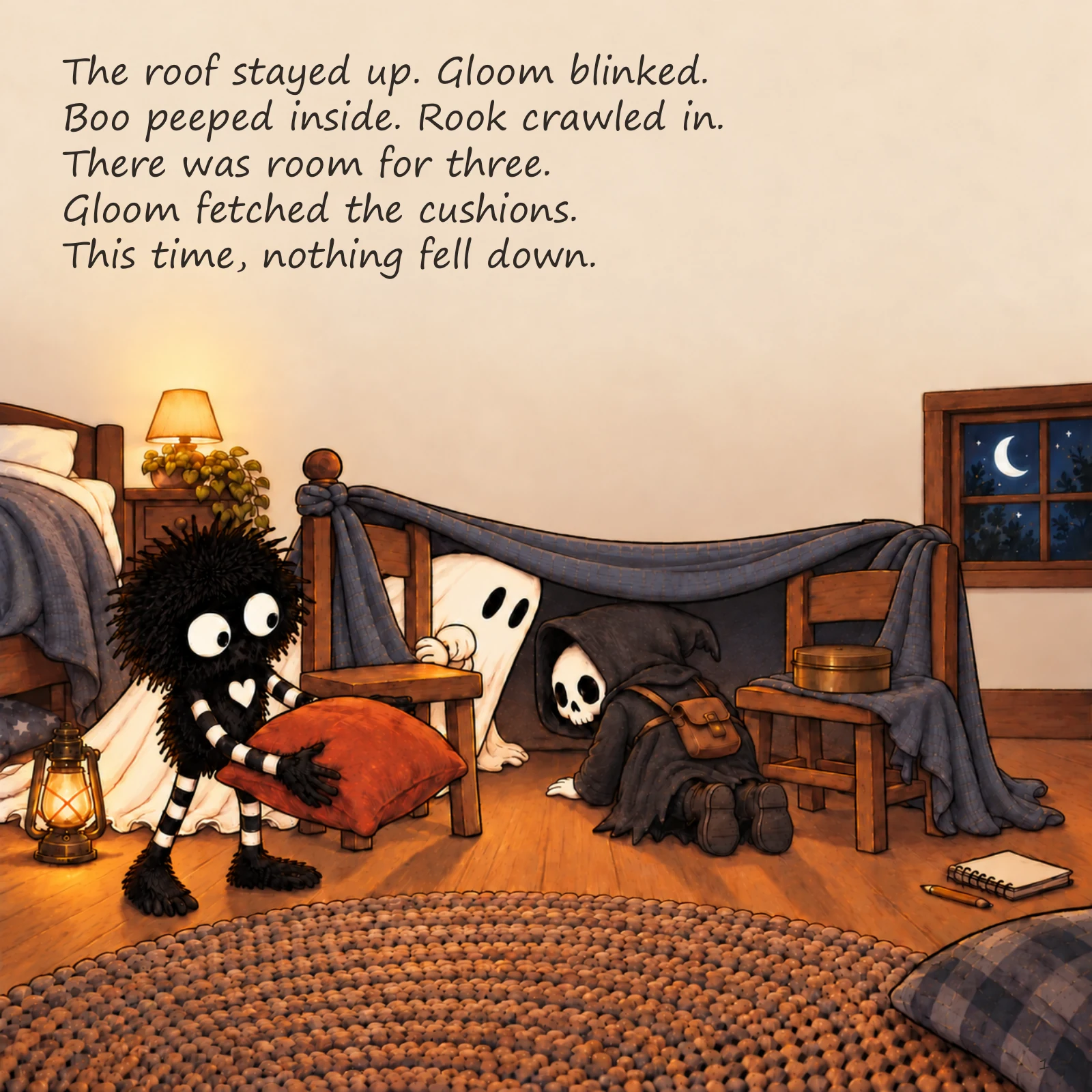 Gloom and the Den That Wouldn’t Stay Up — illustrated story page 11. Page text is available below.