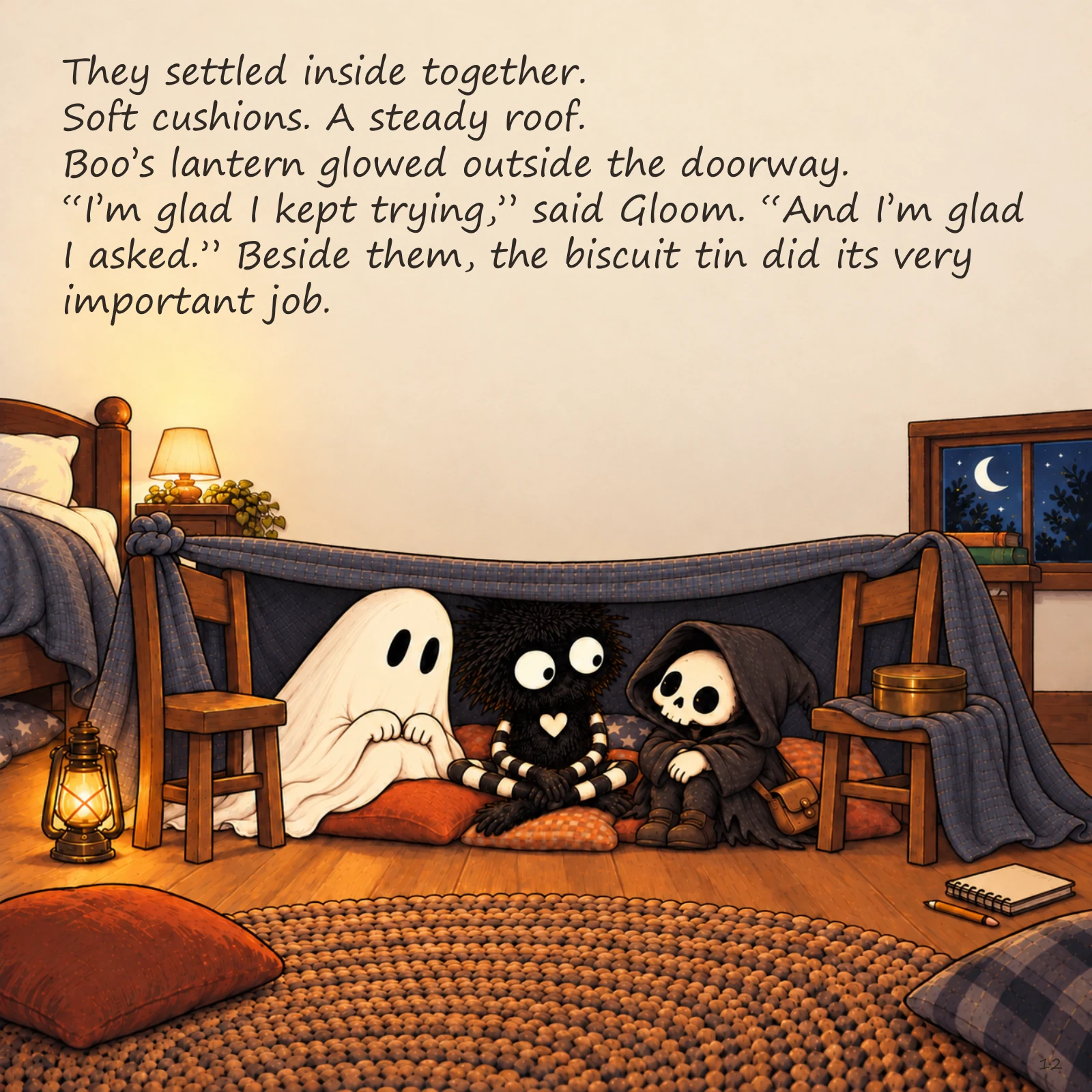 Gloom and the Den That Wouldn’t Stay Up — illustrated story page 12. Page text is available below.
